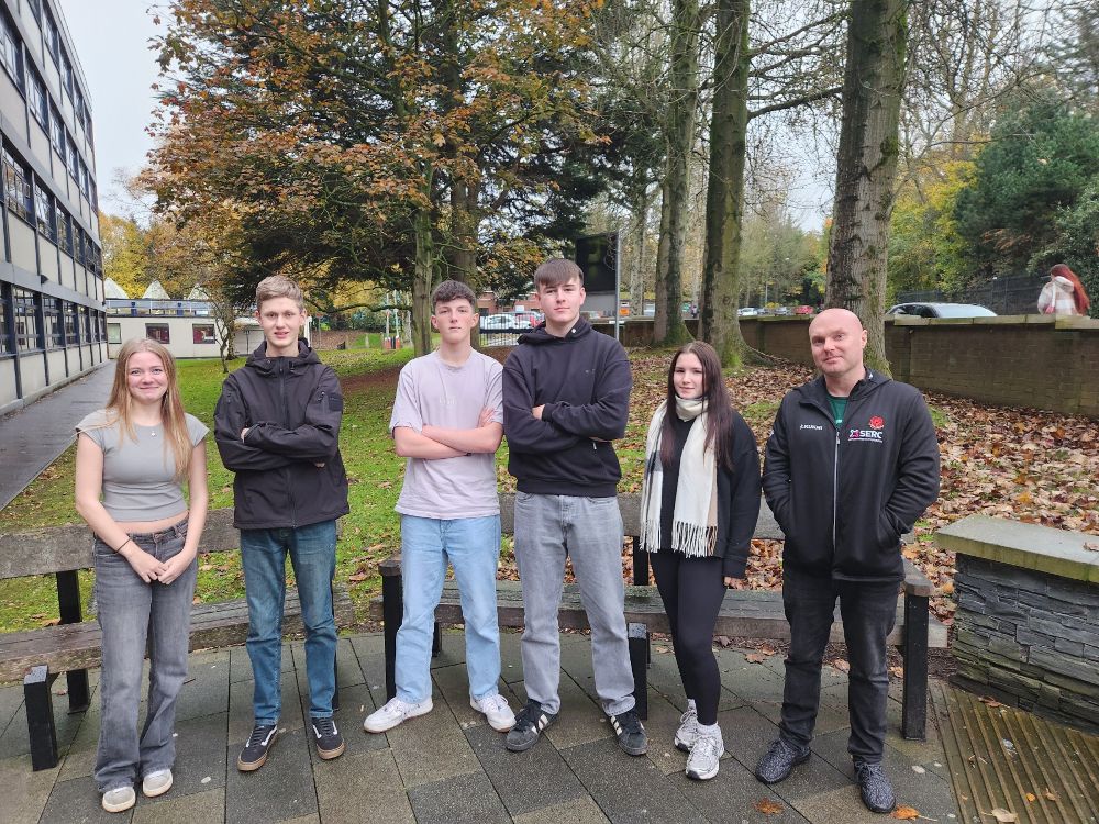 Charlotte Sittlington, Sam Brown, Jude Taylor, Finlay Stothers, Diana Eagleson and SERC Lecturer, Irwin Pryce.